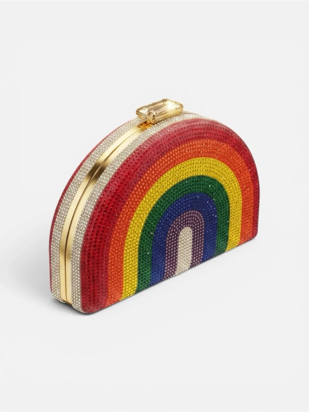 Rainbow Crystal Embellished Half-Moon Clutch - Multicolor